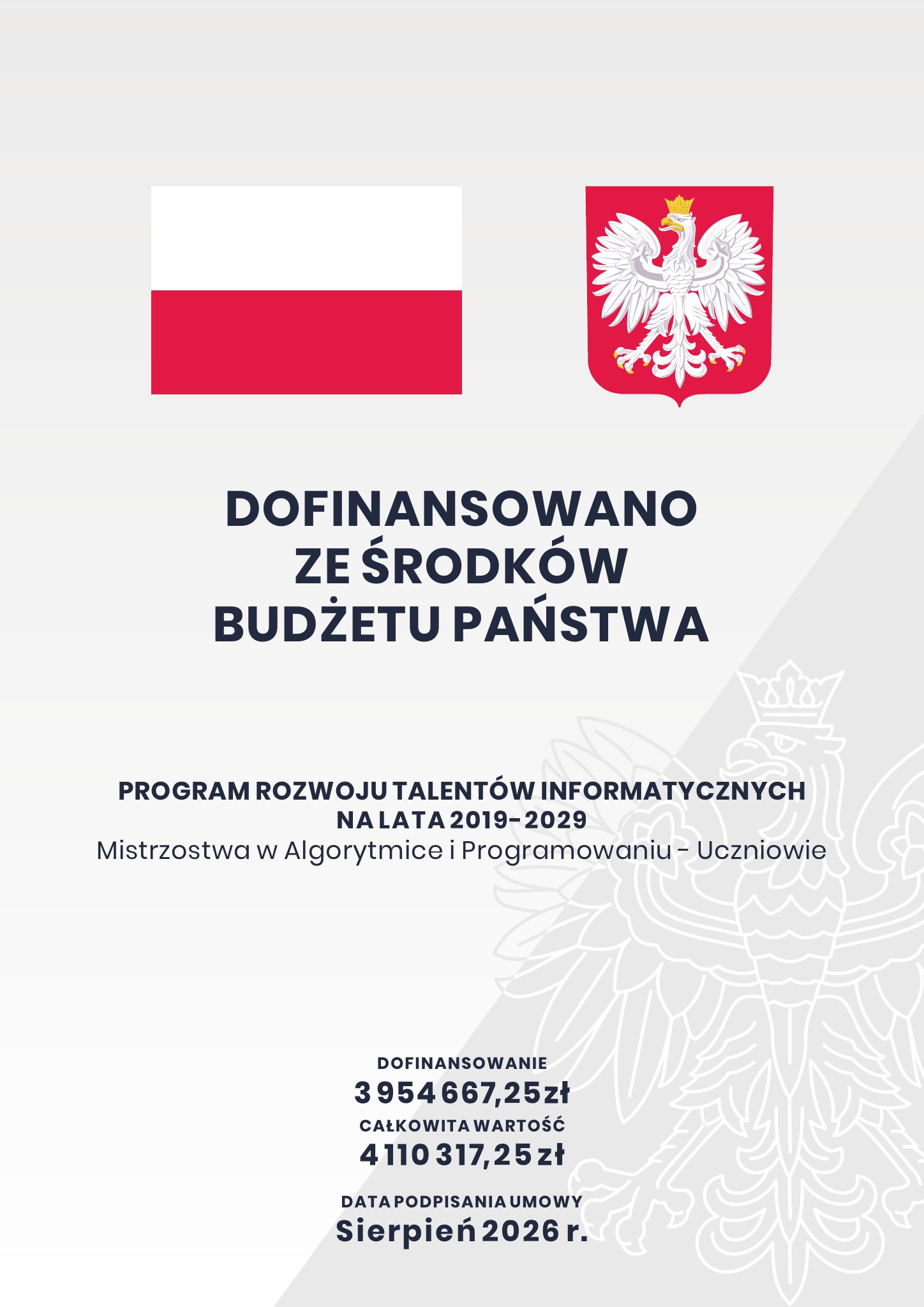 Plakat informacyjny: dofinansowano ze środków budżetu państwa